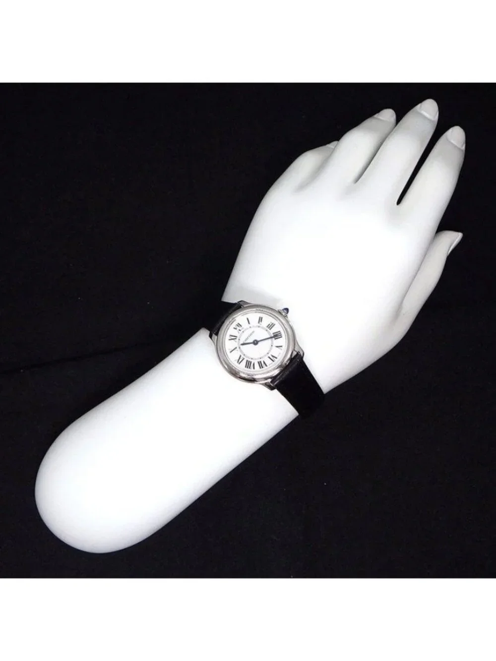 Cartier Watch Rondo Must Silver Dial Roman Index Black Cowhide SS Quartz Analog